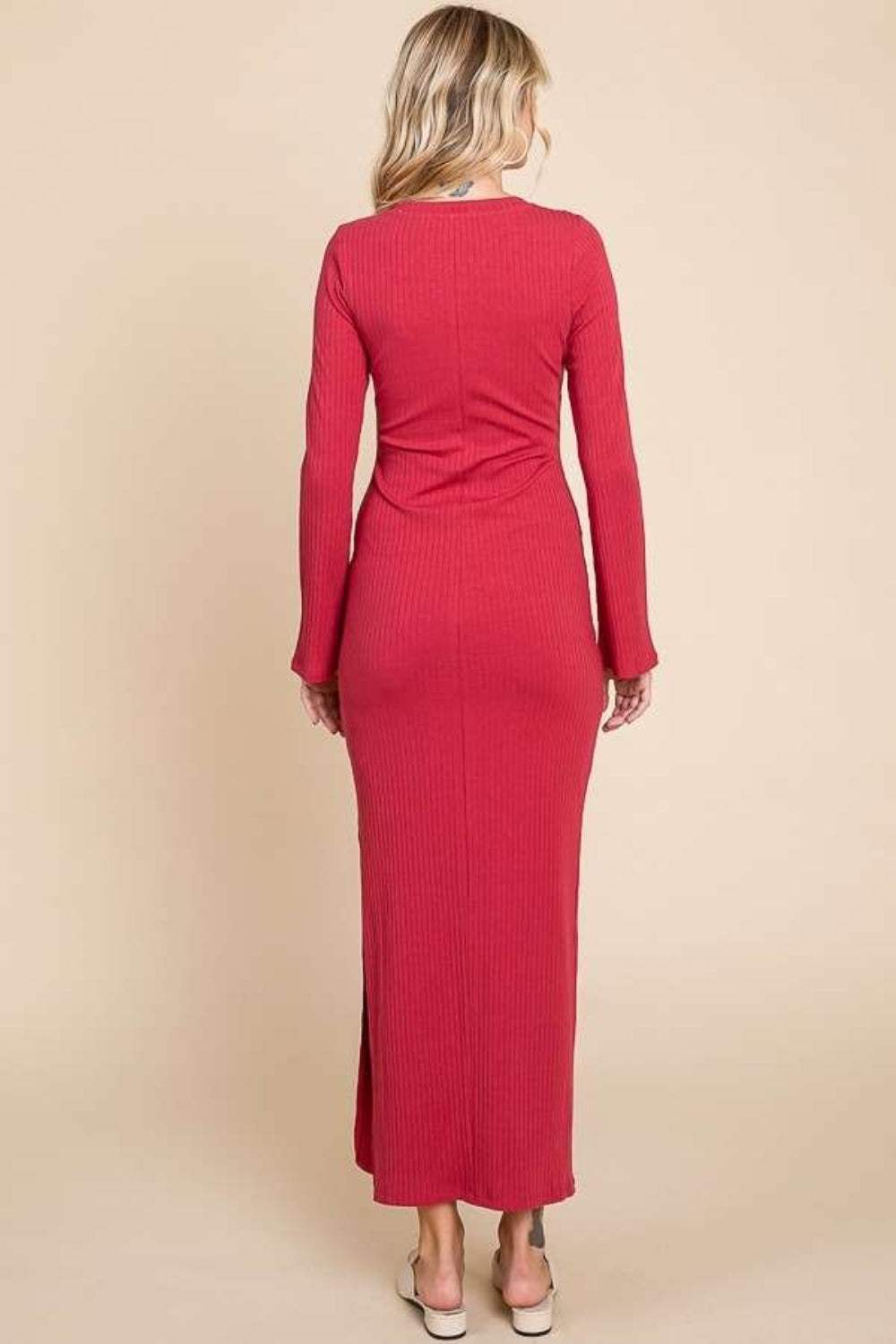 Culture Code Full Size Round Neck Bodycon Bell Maxi Dress - Trendsi - Flyclothing LLC