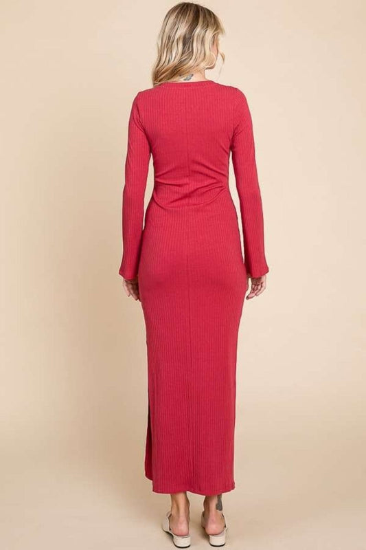 Culture Code Full Size Round Neck Bodycon Bell Maxi Dress - Trendsi