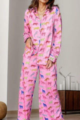 Pocketed Printed Top and Pants Lounge Set - Trendsi - Flyclothing LLC