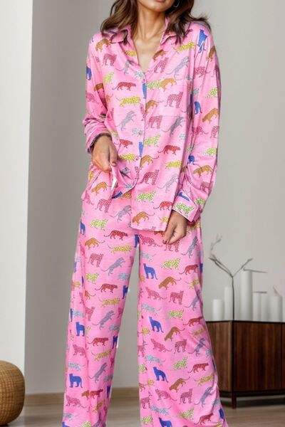 Pocketed Printed Top and Pants Lounge Set - Trendsi - Flyclothing LLC
