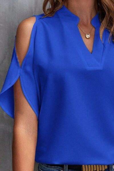 Notched Cold Shoulder Blouse - Trendsi - Flyclothing LLC