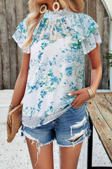 Printed Ruffled Mock Neck Blouse - Trendsi - Flyclothing LLC