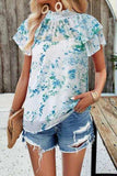 Printed Ruffled Mock Neck Blouse - Trendsi - Flyclothing LLC