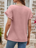 Textured Petal Sleeve Round Neck Tee - Trendsi - Flyclothing LLC