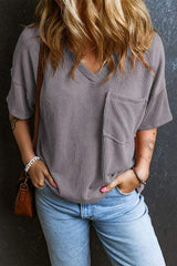 Textured V-Neck Dropped Shoulder T-Shirt - Trendsi - Flyclothing LLC