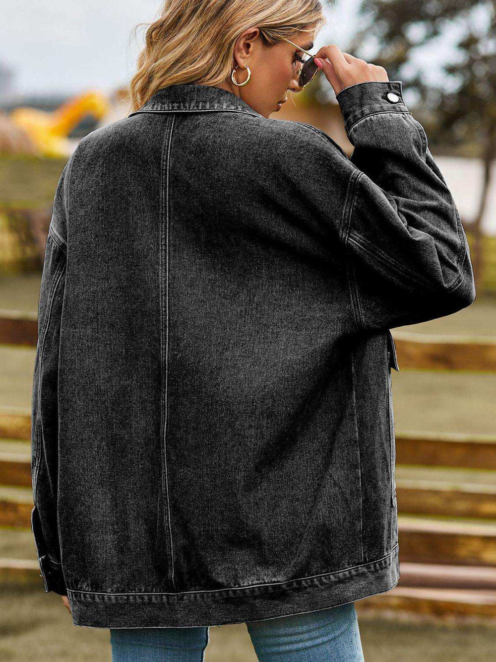 Dropped Shoulder Denim Jacket with Pockets - Trendsi - Flyclothing LLC