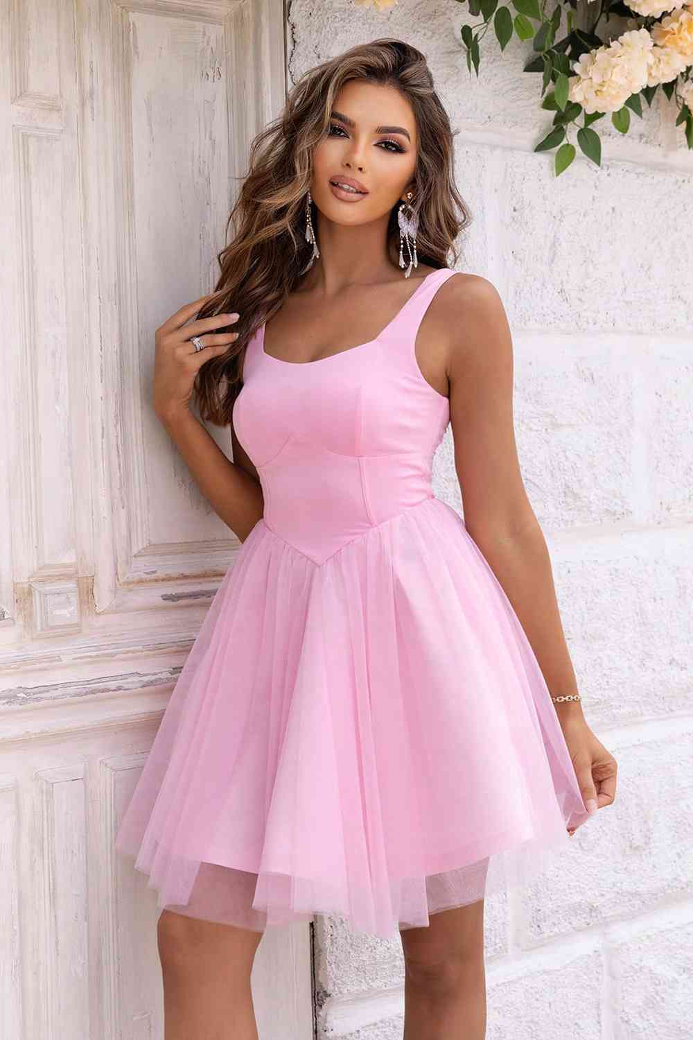 Wide Strap Mesh Dress - Trendsi - Flyclothing LLC