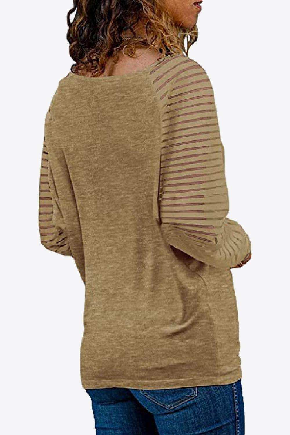 V-Neck Long Raglan Sleeve Top - Trendsi - Flyclothing LLC