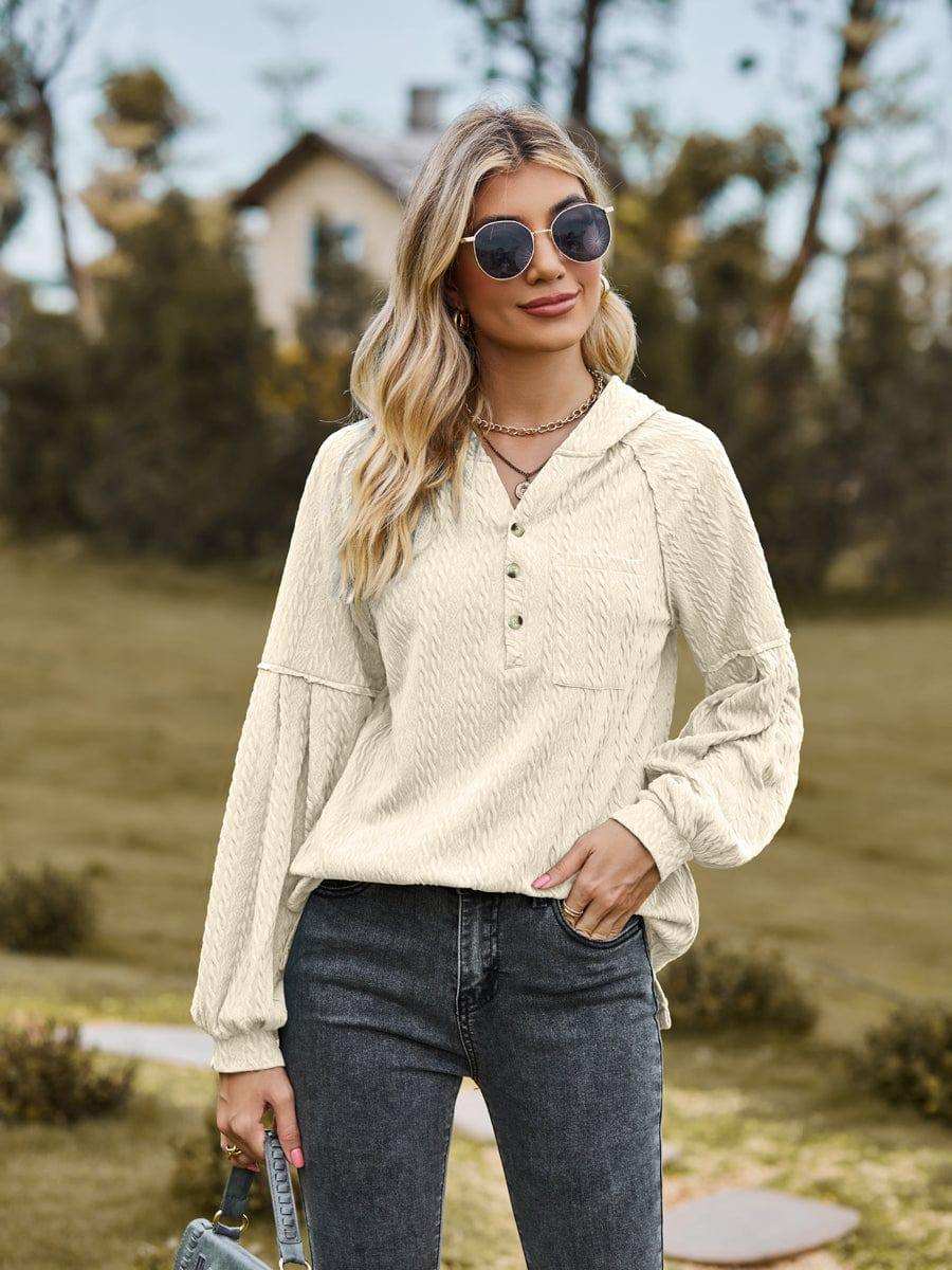 Cable-Knit Dropped Shoulder Hoodie - Trendsi - Flyclothing LLC