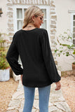 Eyelet Notched Neck Balloon Sleeve Blouse - Trendsi - Flyclothing LLC