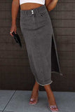 Raw Hem Slit Pocketed Midi Denim Skirt - Trendsi - Flyclothing LLC
