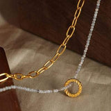 Beaded Double-Layered Titanium Steel Necklace - Trendsi - Flyclothing LLC
