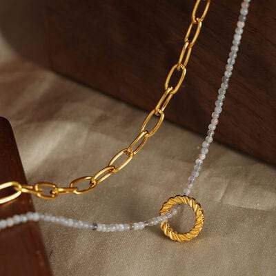 Beaded Double-Layered Titanium Steel Necklace - Trendsi - Flyclothing LLC