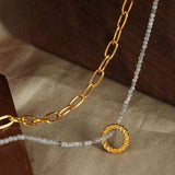 Beaded Double-Layered Titanium Steel Necklace - Trendsi - Flyclothing LLC