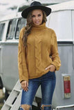 Cable-Knit Turtleneck Dropped Shoulder Sweater - Trendsi - Flyclothing LLC