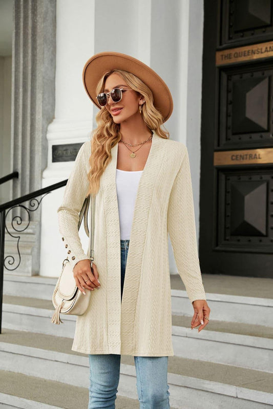 Long Sleeve Open Front Cardigan - Trendsi