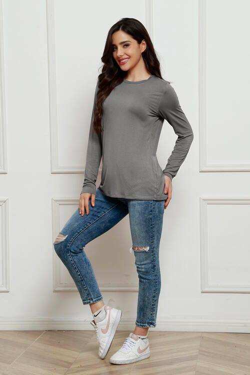 Basic Bae Full Size Round Neck Long Sleeve Top - Trendsi - Flyclothing LLC
