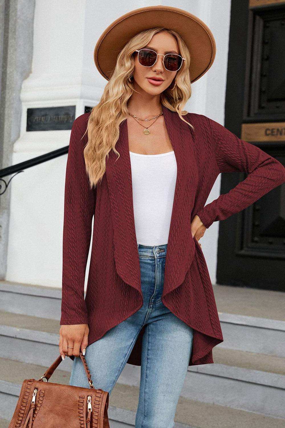 Open Front Long Sleeve Cardigan - Trendsi - Flyclothing LLC