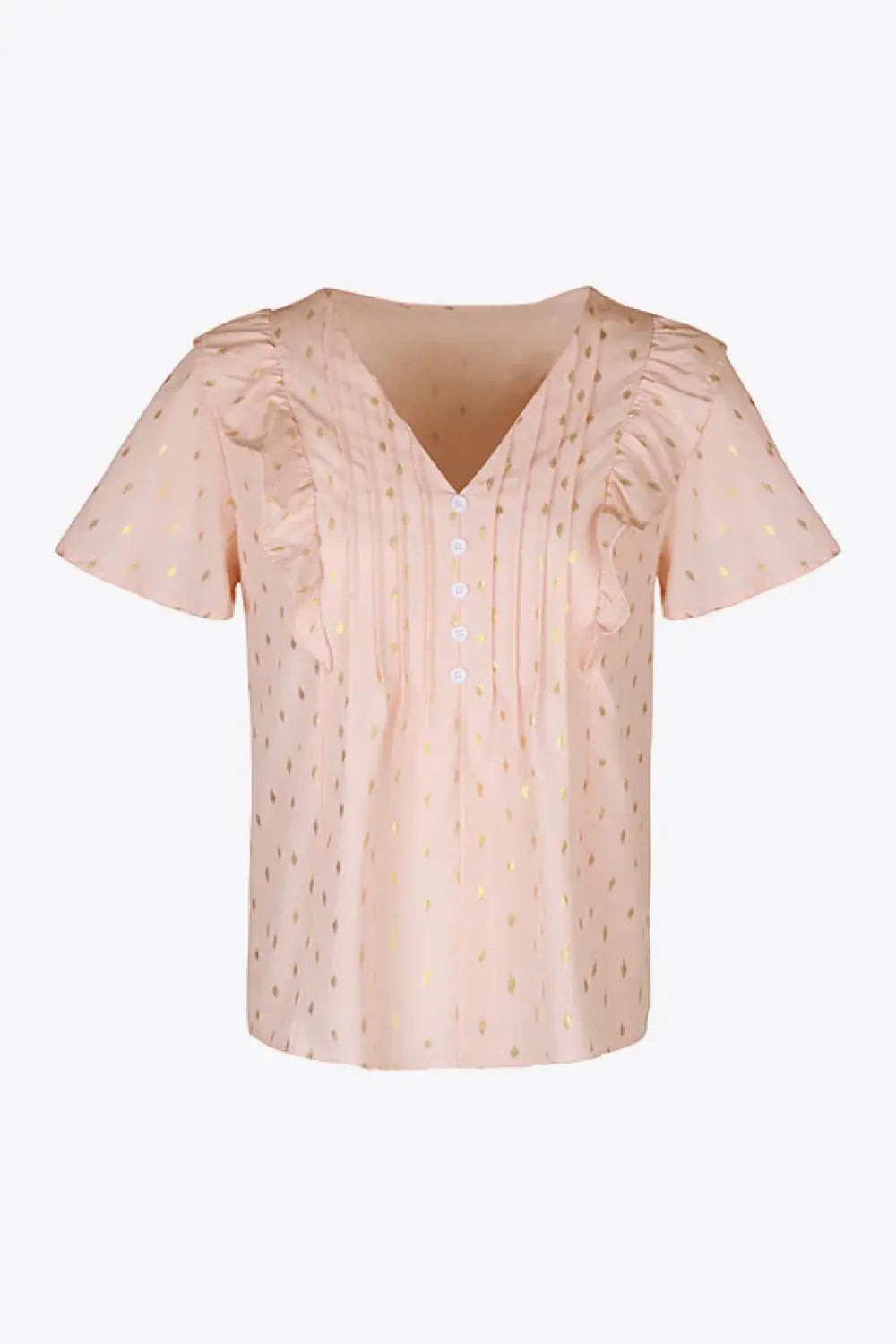 Printed Ruffle Trim Pleated Detail Blouse - Trendsi - Flyclothing LLC