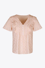 Printed Ruffle Trim Pleated Detail Blouse - Trendsi - Flyclothing LLC