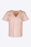 Printed Ruffle Trim Pleated Detail Blouse - Trendsi - Flyclothing LLC