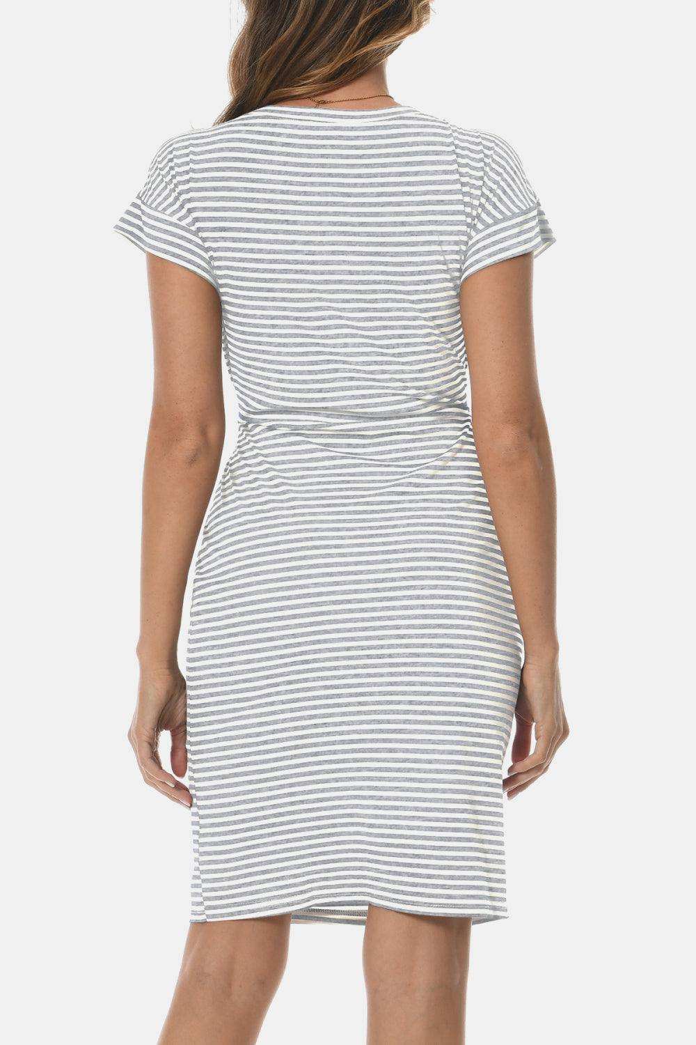 Tie Front Round Neck Short Sleeve Dress - Trendsi - Flyclothing LLC