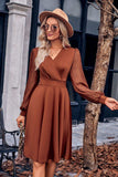 Surplice Neck Swiss Dot Long Sleeve Dress - Trendsi - Flyclothing LLC
