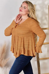 Hailey & Co Full Size V-Neck Flounce Sleeve Blouse - Trendsi