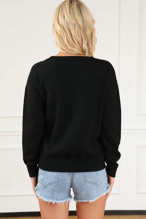 Round Neck Long Sleeve Sweater - Trendsi - Flyclothing LLC