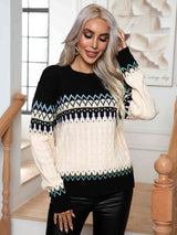 Round Neck Cable-Knit Sweater - Trendsi - Flyclothing LLC