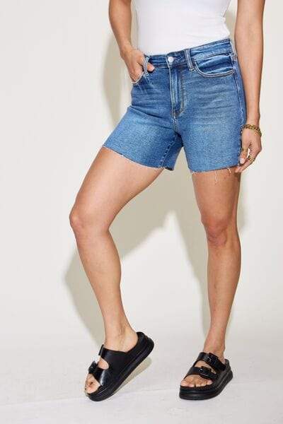 Judy Blue Full Size High Waist Slim Denim Shorts - Trendsi - Flyclothing LLC