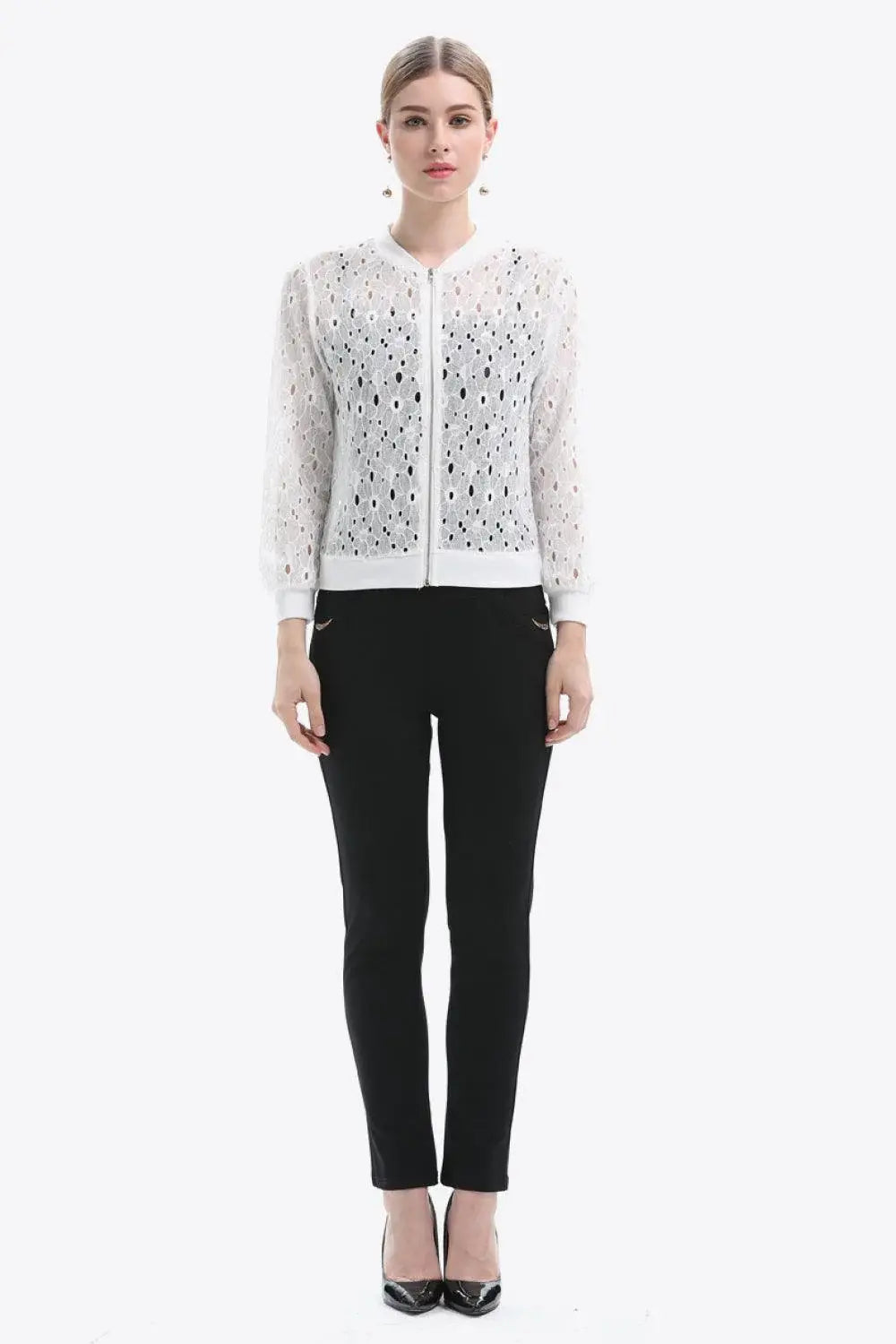 Openwork Zip Up Jacket - Trendsi - Flyclothing LLC