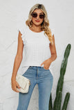 Smocked Round Neck Eyelet Top - Trendsi