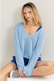 HYFVE V-Neck Stripe Texture Long Sleeve Top - Trendsi