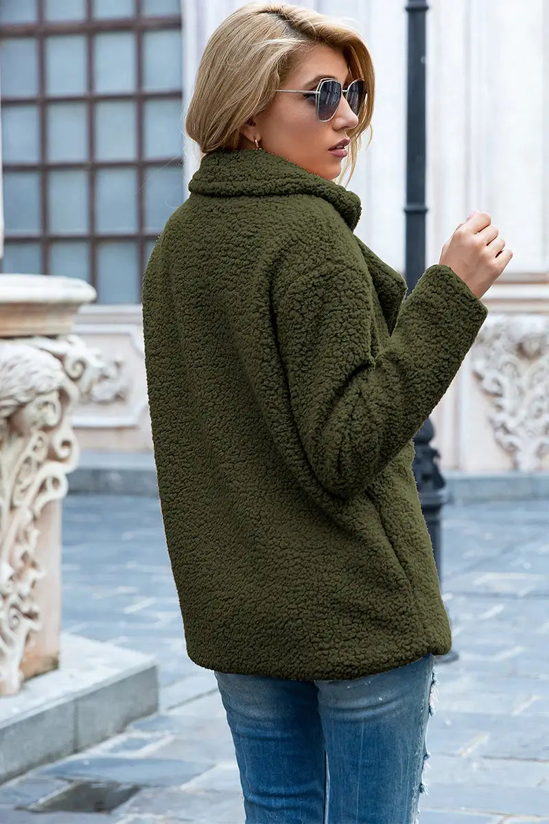 Full Size Lapel Collar Sherpa Coat - Trendsi - Flyclothing LLC