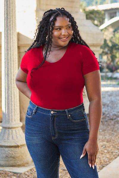 Basic Bae Full Size Round Neck Short Sleeve Bodysuit - Trendsi - Flyclothing LLC