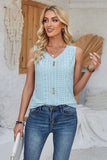 Eyelet Decorative Button V-Neck Tank - Trendsi