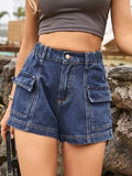 High Waist Denim Shorts with Pockets - Trendsi - Flyclothing LLC