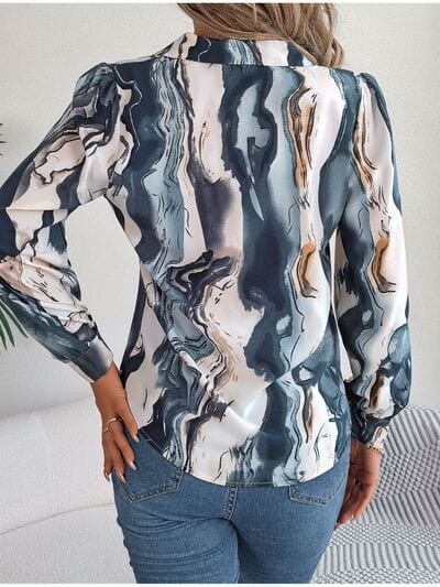 Printed Button Up Long Sleeve Shirt - Trendsi
