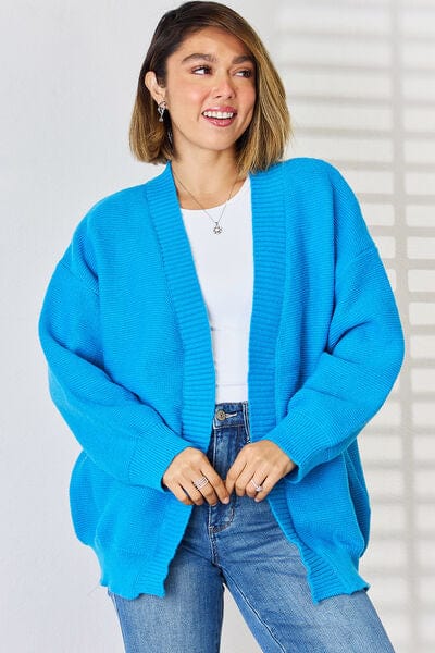Open Front Dropped Shoulder Cardigan - Trendsi