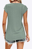 Eyelet Contrast V-Neck Tee - Trendsi - Flyclothing LLC