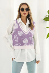 Printed Plunge Neck Sweater Vest - Trendsi - Flyclothing LLC