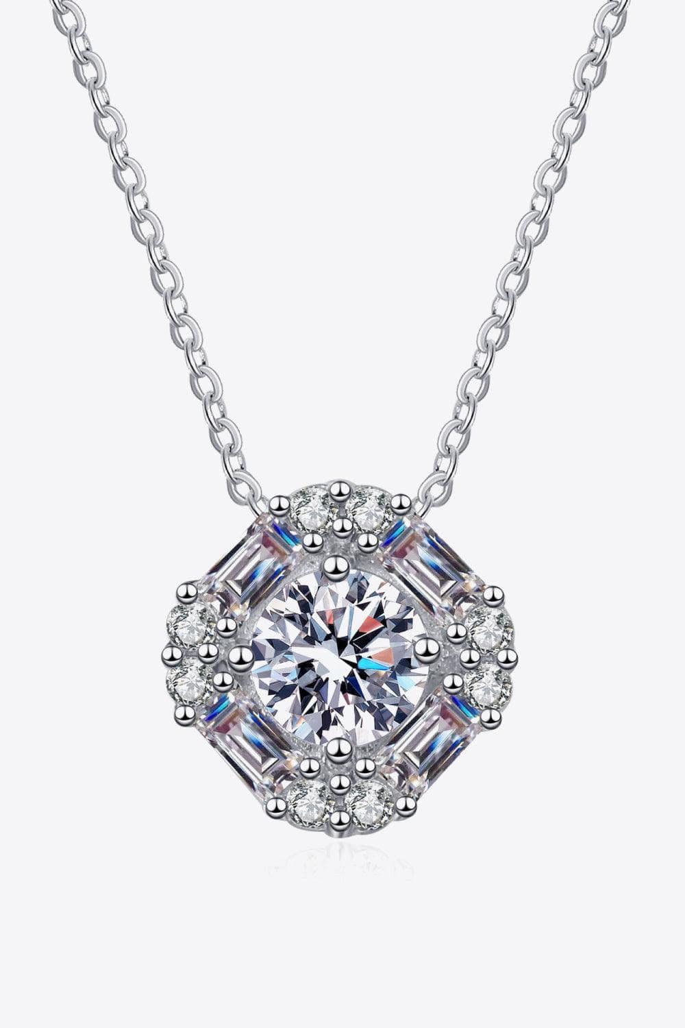 Geometric Moissanite Pendant Chain Necklace - Trendsi
