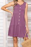 Decorative Button Scoop Neck Sleeveless Tiered Dress - Trendsi
