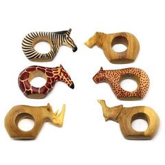 Set of Six Mahogany Wood Animal Napkin Rings - Jedando Handicrafts - Flyclothing LLC