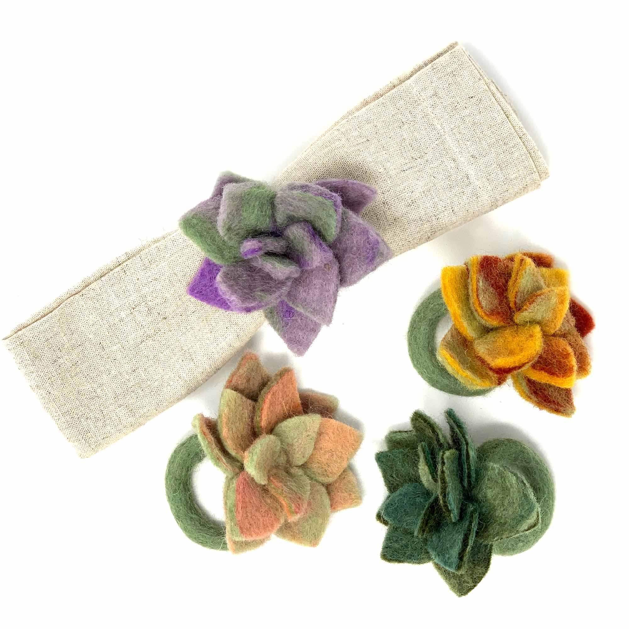 Hand-felted Succulent Napkin Rings, Set of Four Colors - Global Groove (T) - Global Groove - Flyclothing LLC