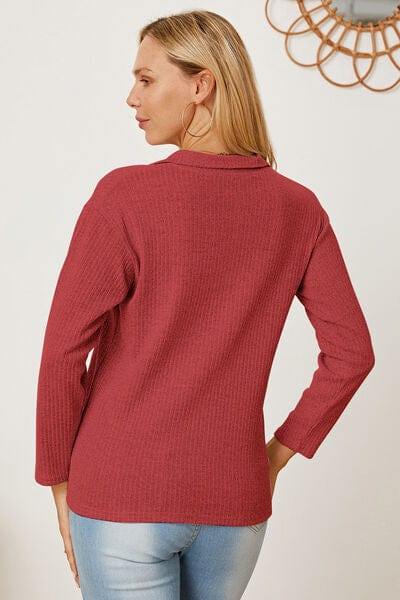 Collared Neck Dropped Shoulder T-Shirt - Trendsi