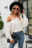 Boat Neck Horizontal Ribbing Dolman Sleeve Sweater - Trendsi