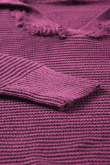 Horizontal Ribbing Fringe Trim Hooded Sweater - Trendsi - Flyclothing LLC