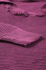 Horizontal Ribbing Fringe Trim Hooded Sweater - Trendsi